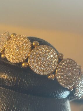 Gold Crystal Pave Round Link Bracelet - Women Jewelry